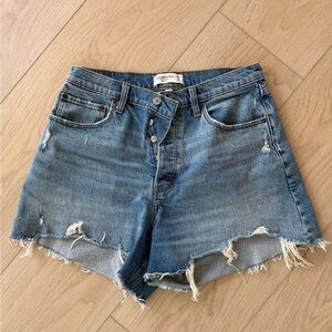 Abercrombie & Fitch Distressed Blue High Waist Denim Shorts
